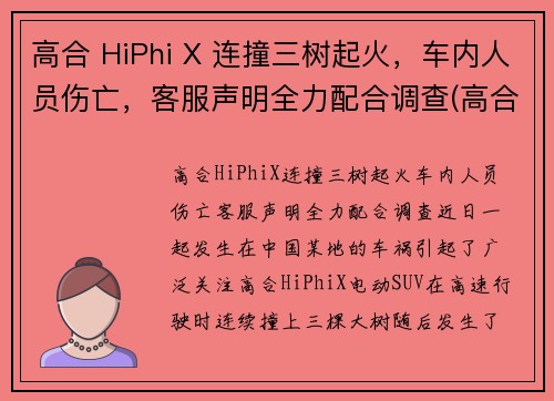 高合 HiPhi X 连撞三树起火，车内人员伤亡，客服声明全力配合调查(高合hiphix百度百科)