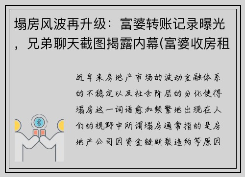 塌房风波再升级：富婆转账记录曝光，兄弟聊天截图揭露内幕(富婆收房租设收着还倒贴什么电视剧)